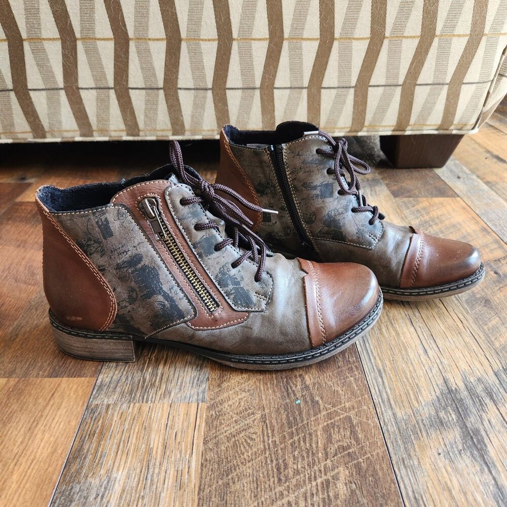 Remonte Women's Brown/Black Leather Boot Sz 37 US 6/6.5 D4378-25 Equestrian Gorp